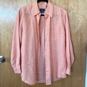Liz Claiborne 100% Irish Linen Lux Shirt Button Down Like New Peach Crisp Clean